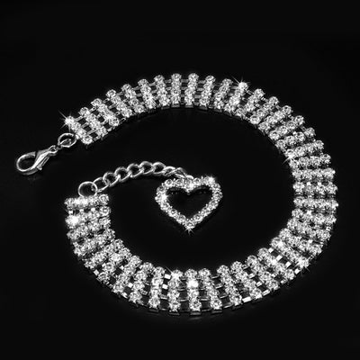 Rhinestone Heart Decor Dog Cat Necklace