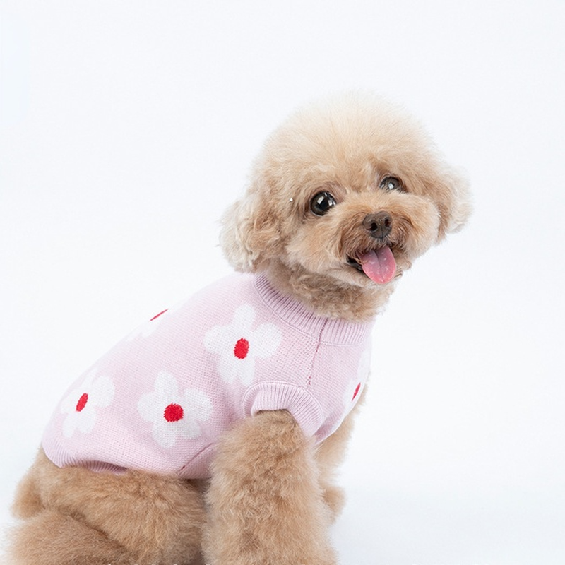 Flower Printed Dog Cat Sweater Vest