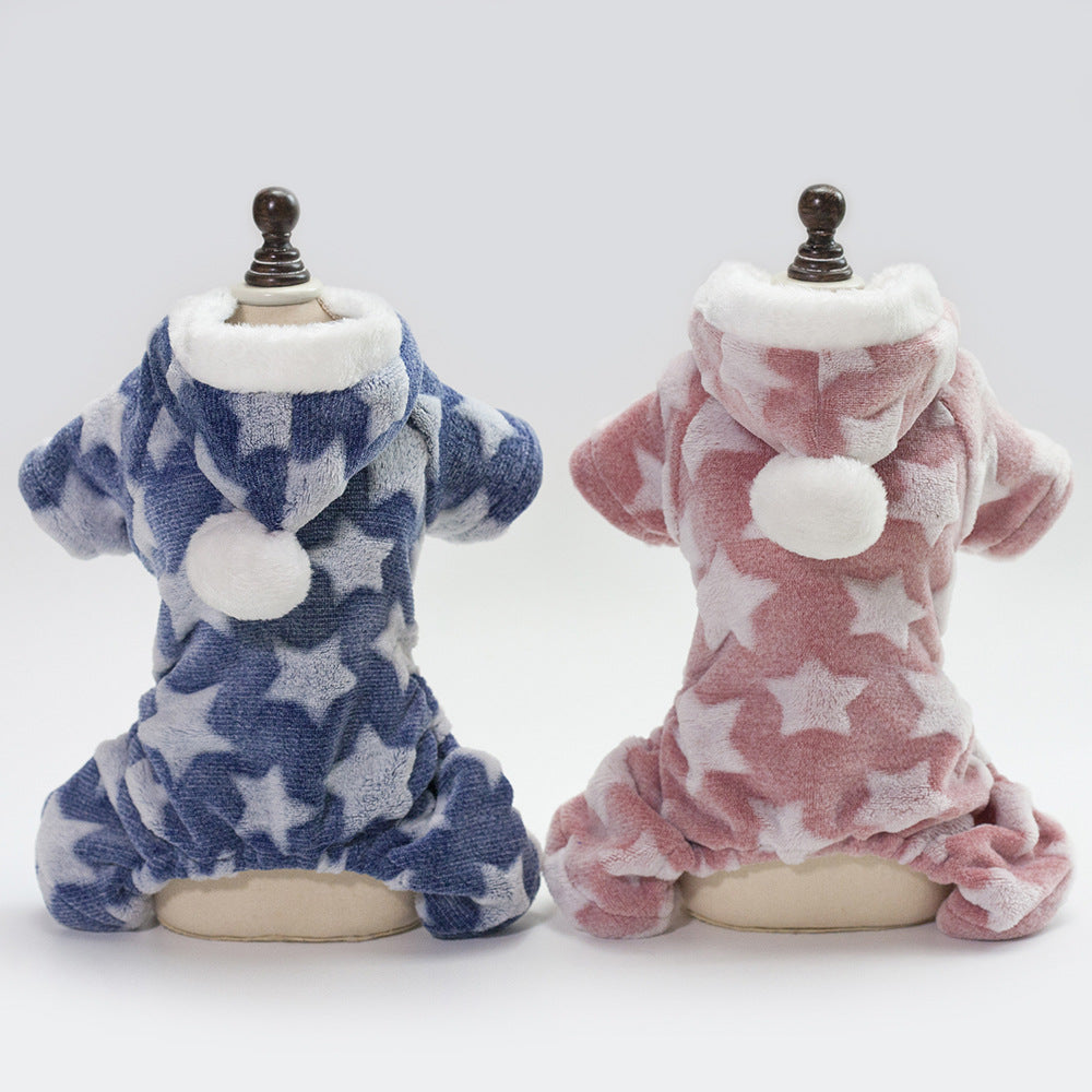 Star Printed Fleece Dog Cat Jumpsuits Pajama
