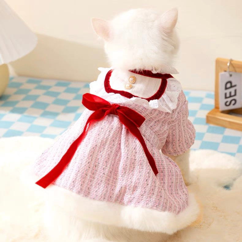 Warm Lace Bowknot Dog Cat Dress