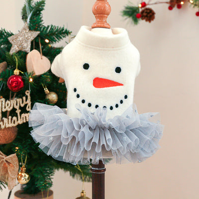 Snowman Printed Dog Cat Lace Dress