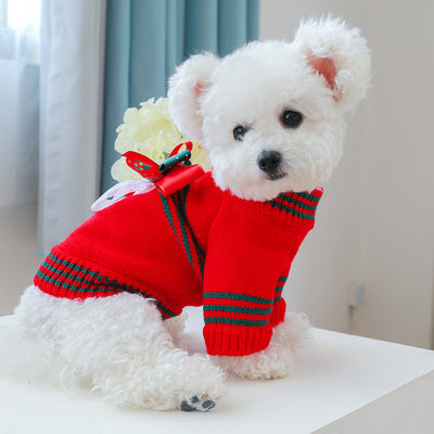 Christmas Striped Bow Dog Cat Sweater