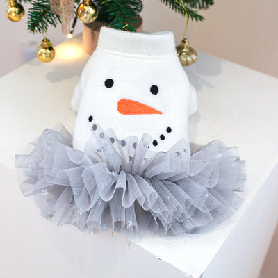 Snowman Printed Dog Cat Lace Dress