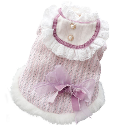 Warm Lace Bowknot Dog Cat Dress