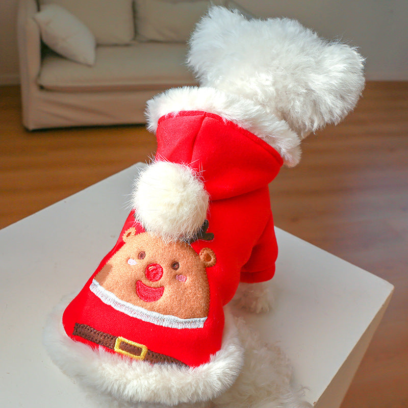 Fleece Santa Printed Dog Cat Hoodie