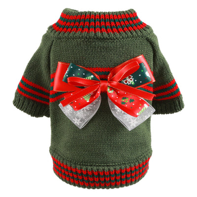 Christmas Striped Bow Dog Cat Sweater