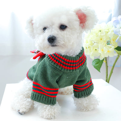 Christmas Striped Bow Dog Cat Sweater