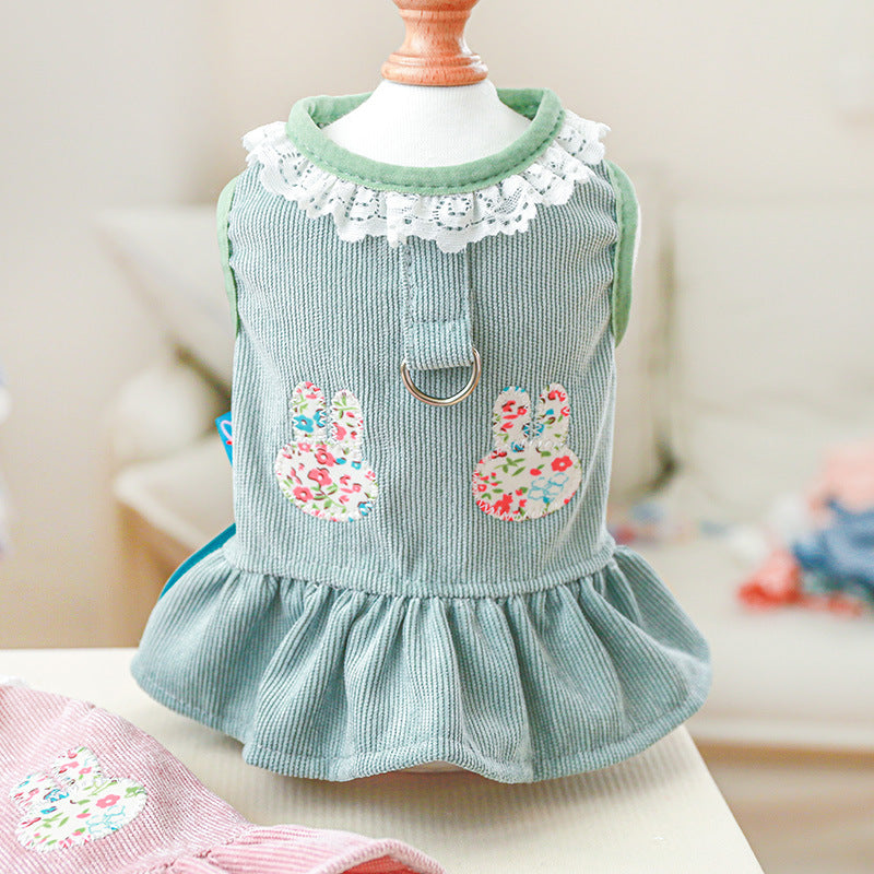 Rabbit Printed Lace Dog Harness Dress