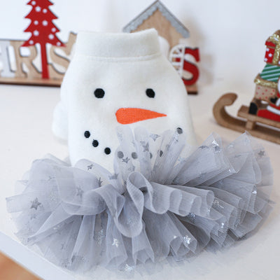 Snowman Printed Dog Cat Lace Dress