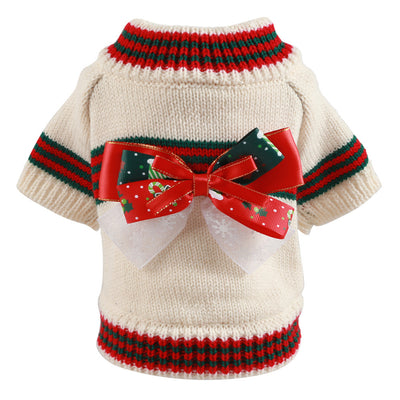 Christmas Striped Bow Dog Cat Sweater