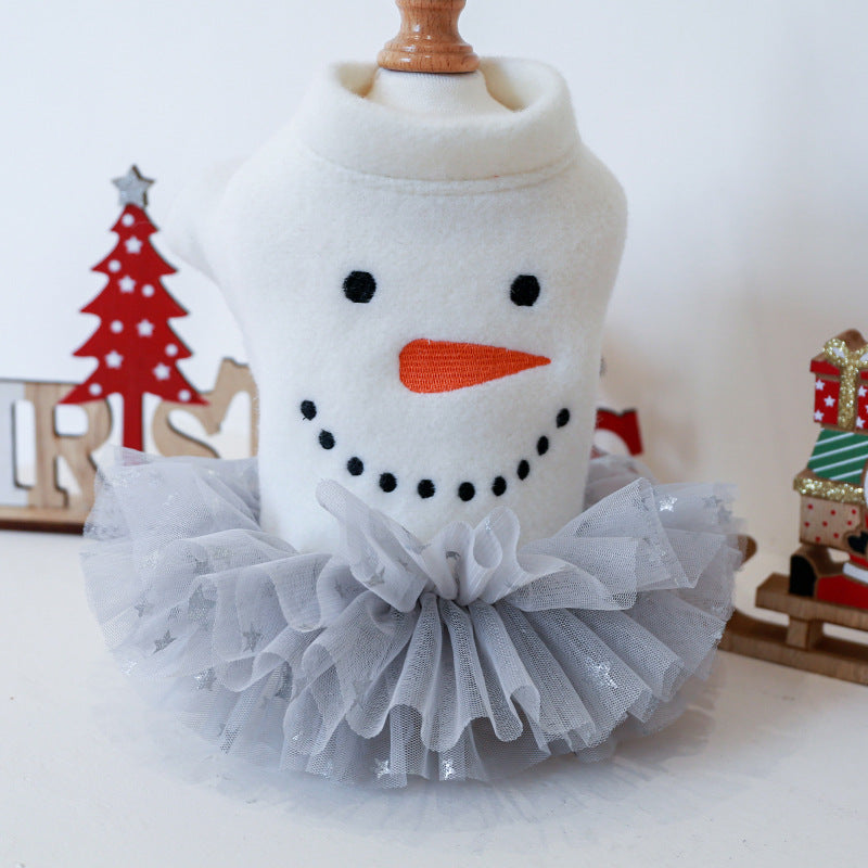 Snowman Printed Dog Cat Lace Dress