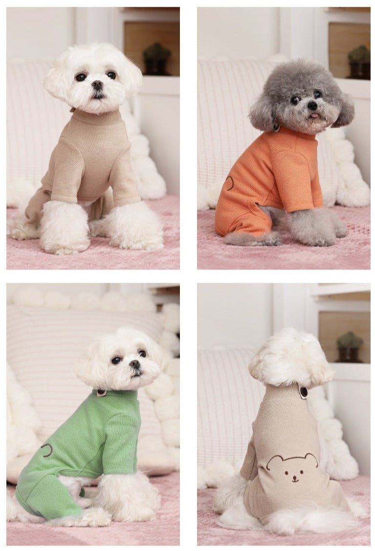 Bear Printed Buttoned Dog Jumpsuits