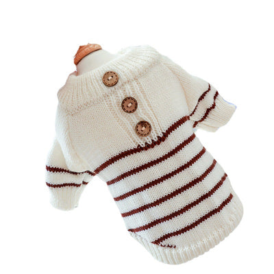Striped Buttoned Dog Cat Sweater
