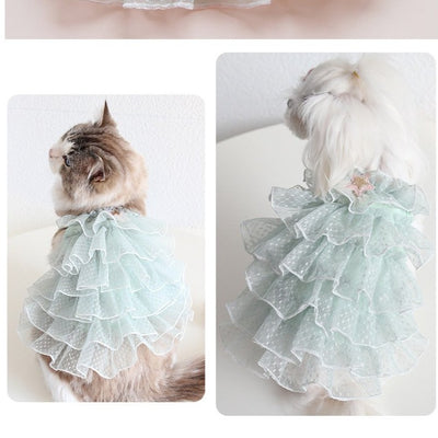 Star Printed Dog Cat Layered Lace Dress