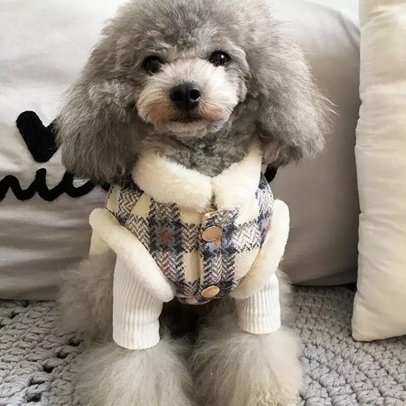 Plaid Furry Dog Jacket Harness | Softosy Pet Boutique