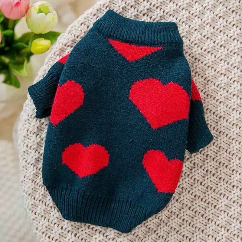 Heart Printed Knitted Sweater For Dogs