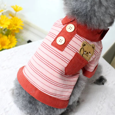 Buttoned Striped Cat Dog T-Shirt