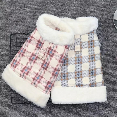 Plaid Furry Dog Jacket Harness