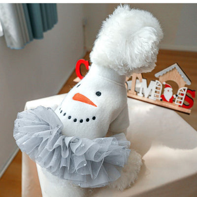 Snowman Printed Dog Cat Lace Dress