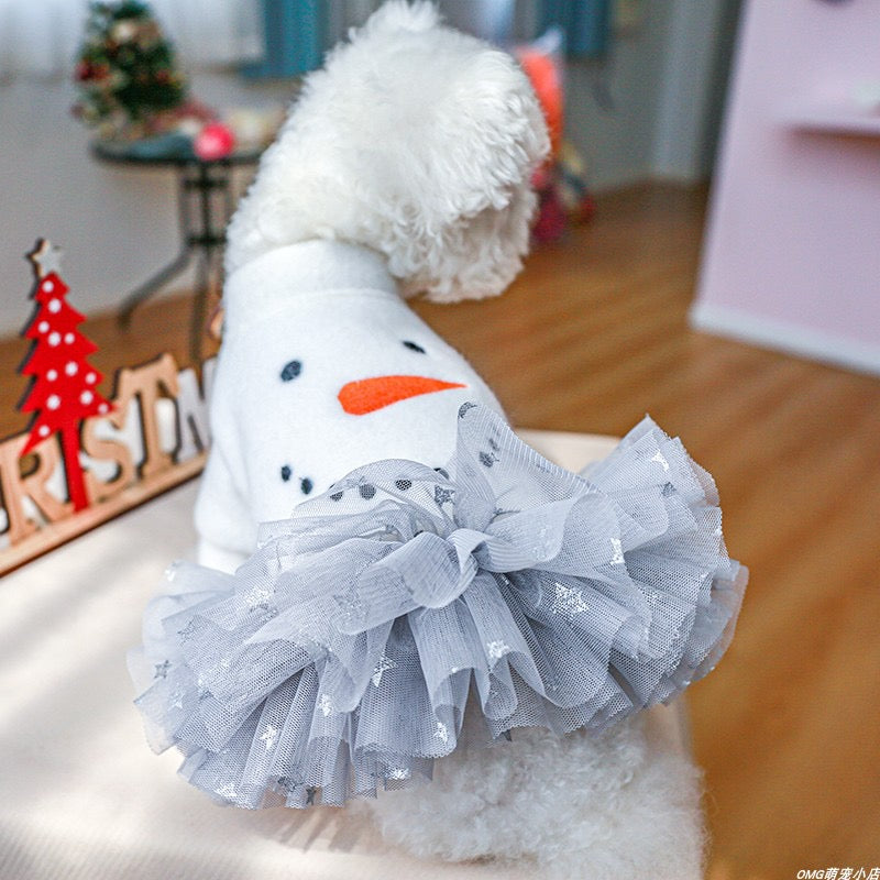 Snowman Printed Dog Cat Lace Dress