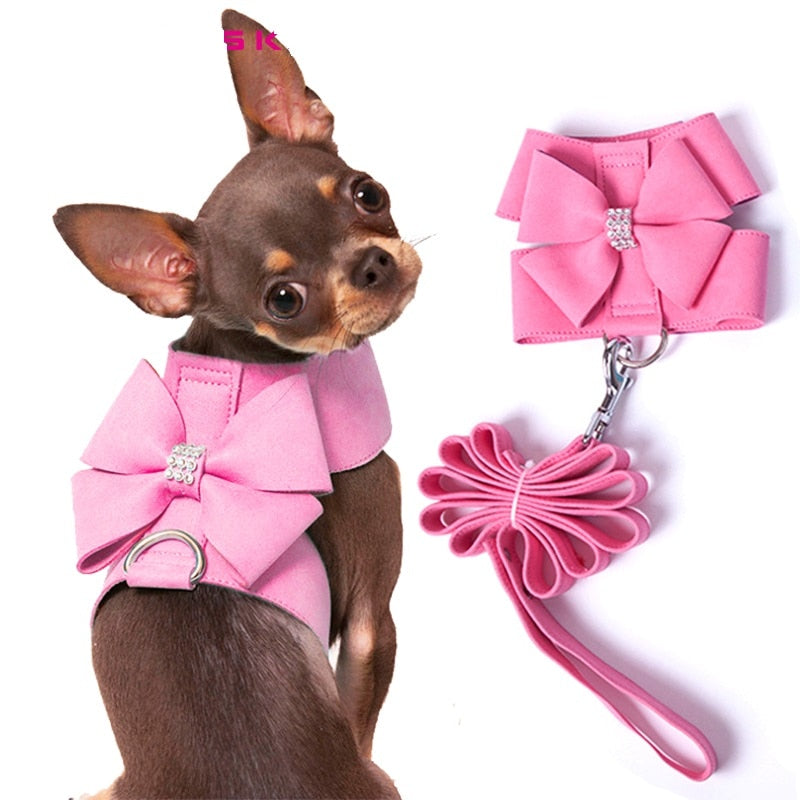Suede Leather Dog Harness With Leash