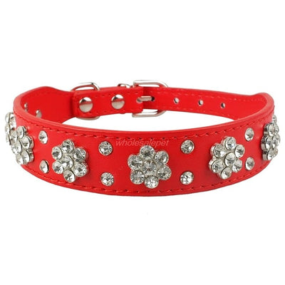 Flower Studded Leather Dog Collar