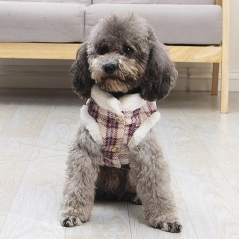 Plaid Furry Dog Jacket Harness