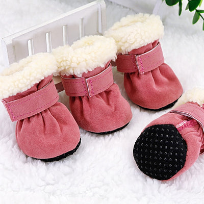 4pcs Furry Warm Dog Shoes