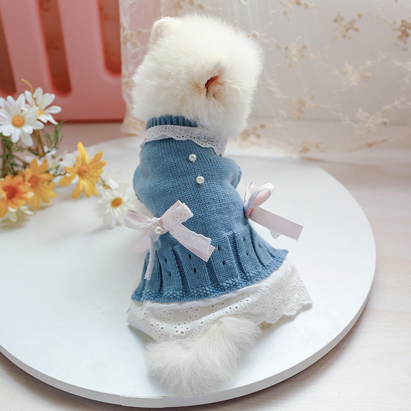Lace Bowknot Dog Wool Dress