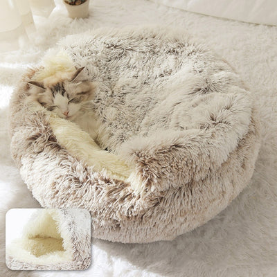Round Plush Warm Dog Cat Bed House