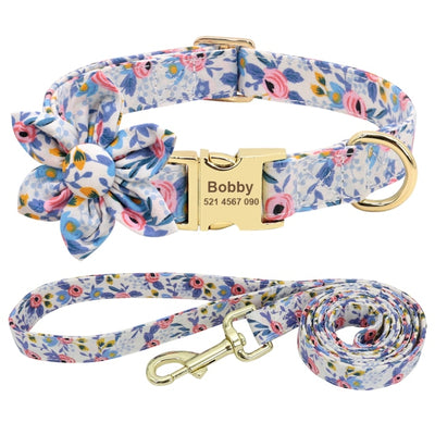 Personalized Engraved Dog Collar With Leash