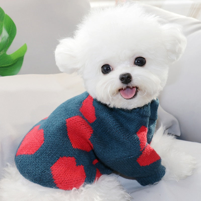 Heart Printed Knitted Sweater For Dogs