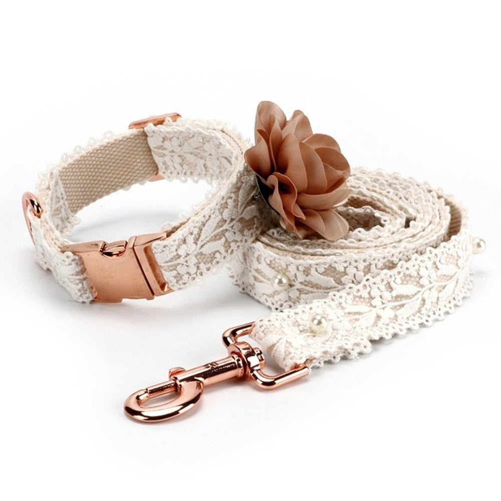 Lace Dog Cat Collar&Leash Set With Personalized ID Tag