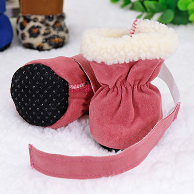 4pcs Furry Warm Dog Shoes