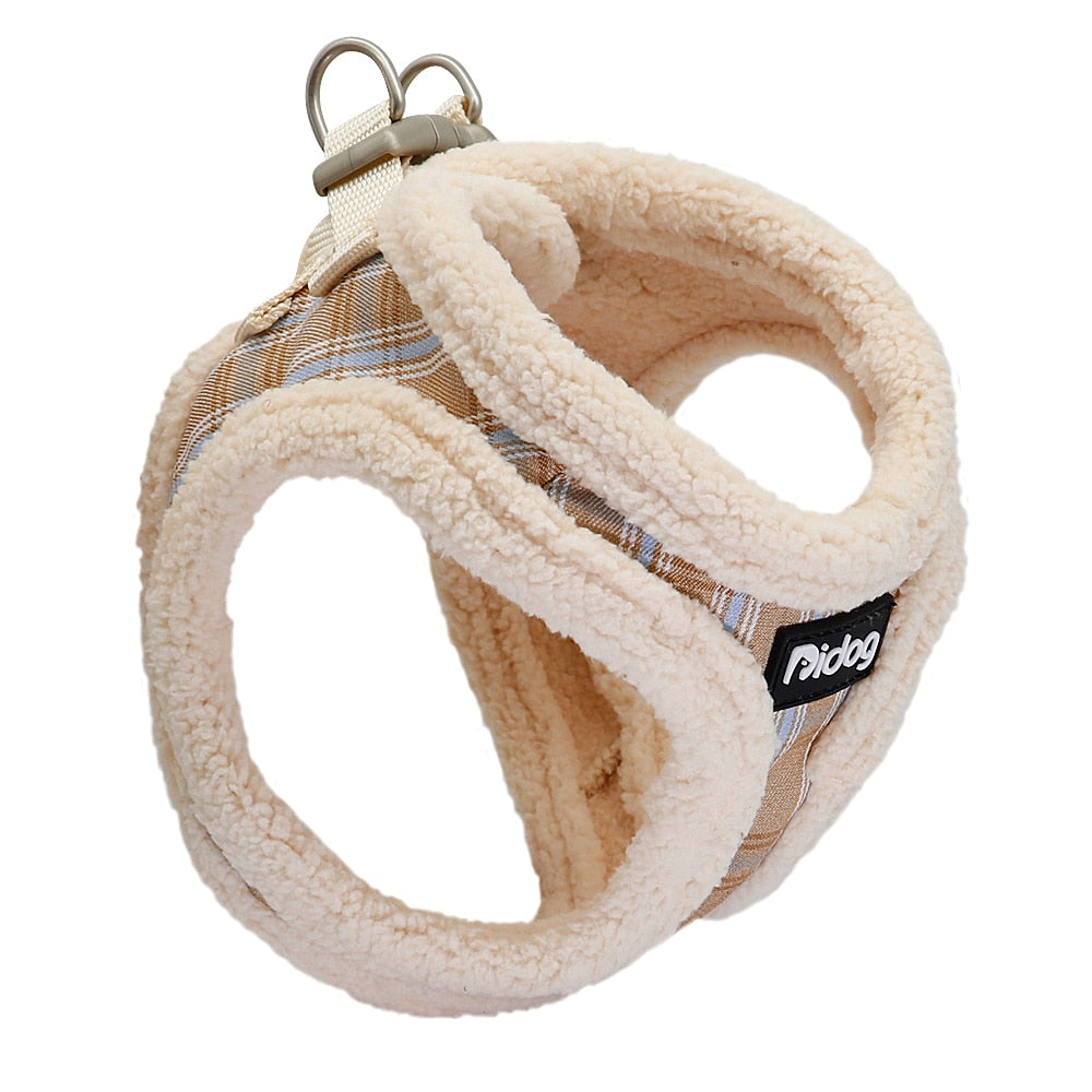 Plaid Furry Puppy Harness Leash Set