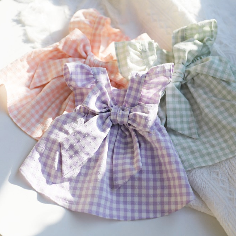 Plaid Bow Puppy Dresses