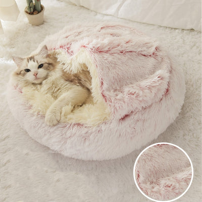 Round Plush Warm Dog Cat Bed House