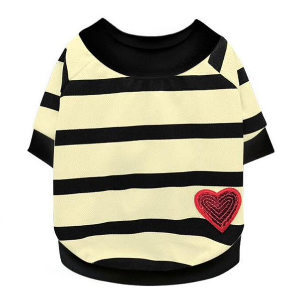 Heart Printed Striped Dog T-shirt