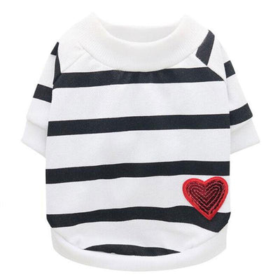 Heart Printed Striped Dog T-shirt | Softosy Pet Boutique