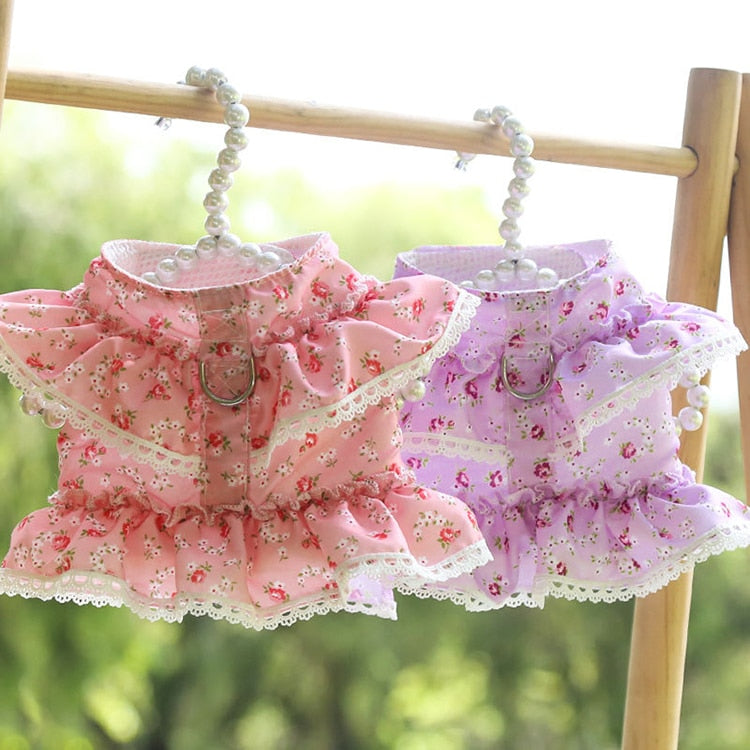 Floral Lace Dog Harness With Leash