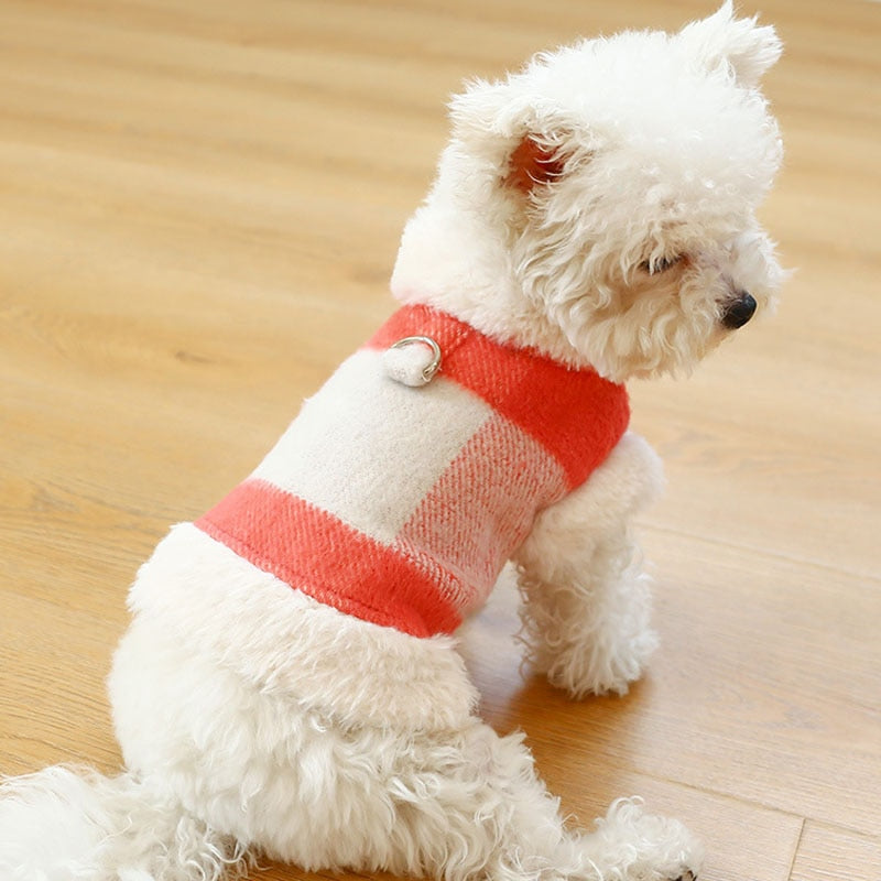 Plaid Warm Dog Cat Harness Coat