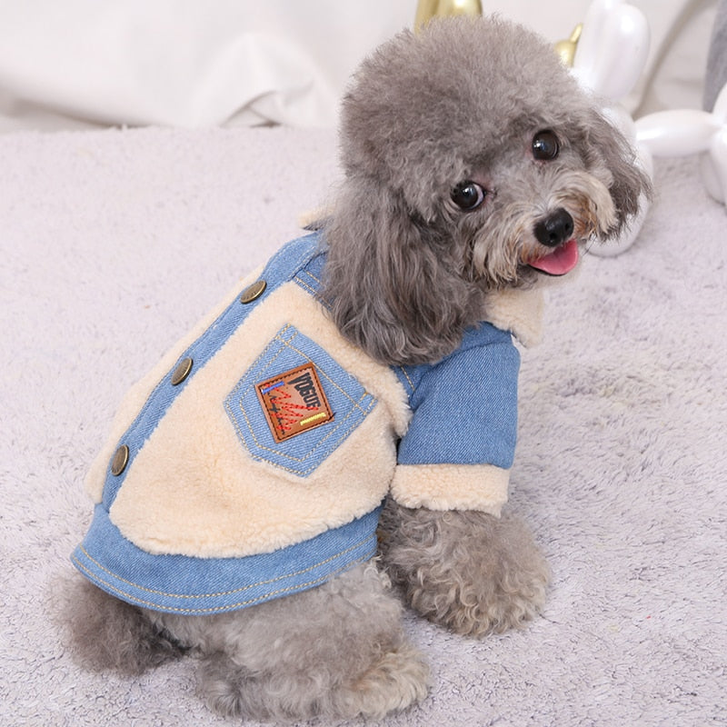 Furry Denim Dog Jacket Coat