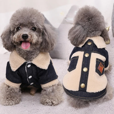 Furry Denim Dog Jacket Coat