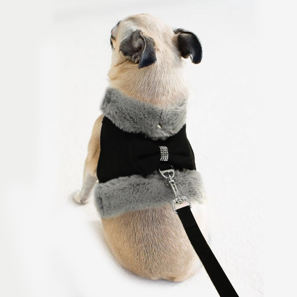 Furry Dog Harness Leash Set