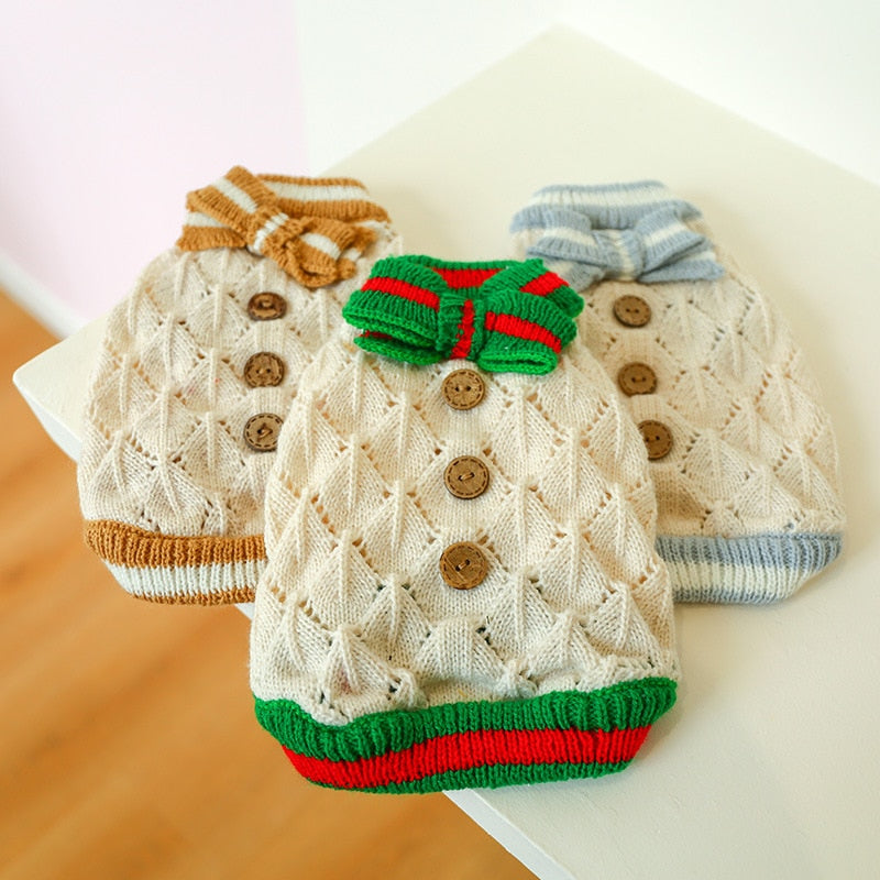 Sweet Bowknot Knitted Cat Dog Sweater