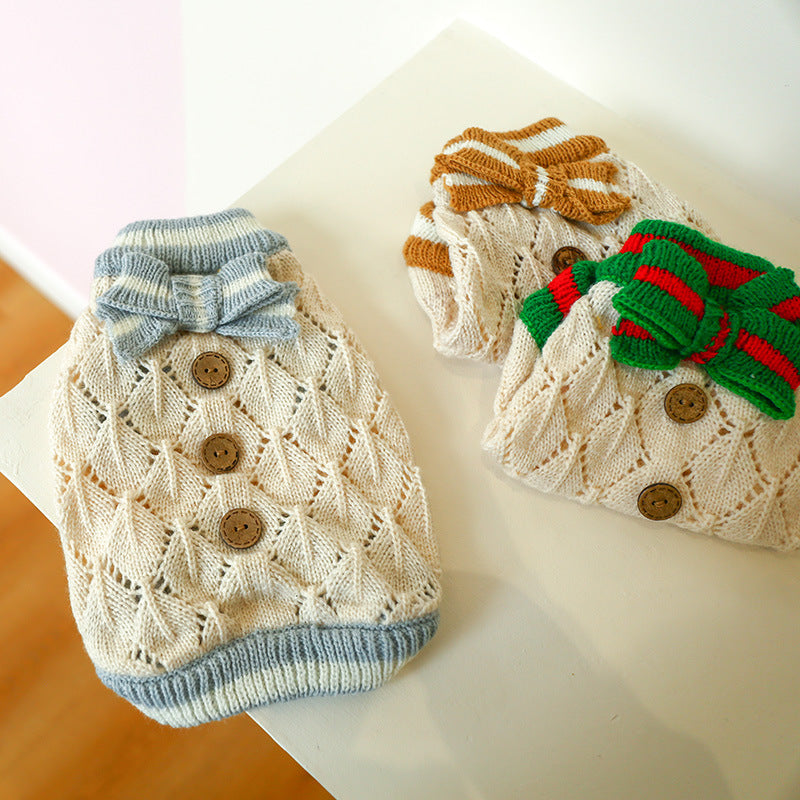 Sweet Bowknot Knitted Cat Dog Sweater