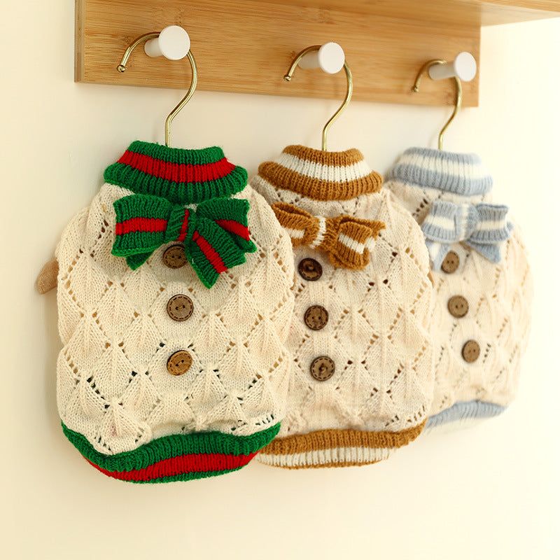 Sweet Bowknot Knitted Cat Dog Sweater