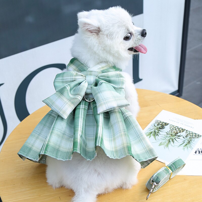 Plaid Pattern Dog Harness Dress