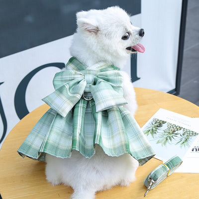Plaid Pattern Dog Harness Dress