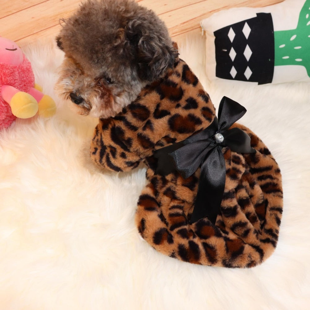 Printed Fleece Bowknot Puppy Coat